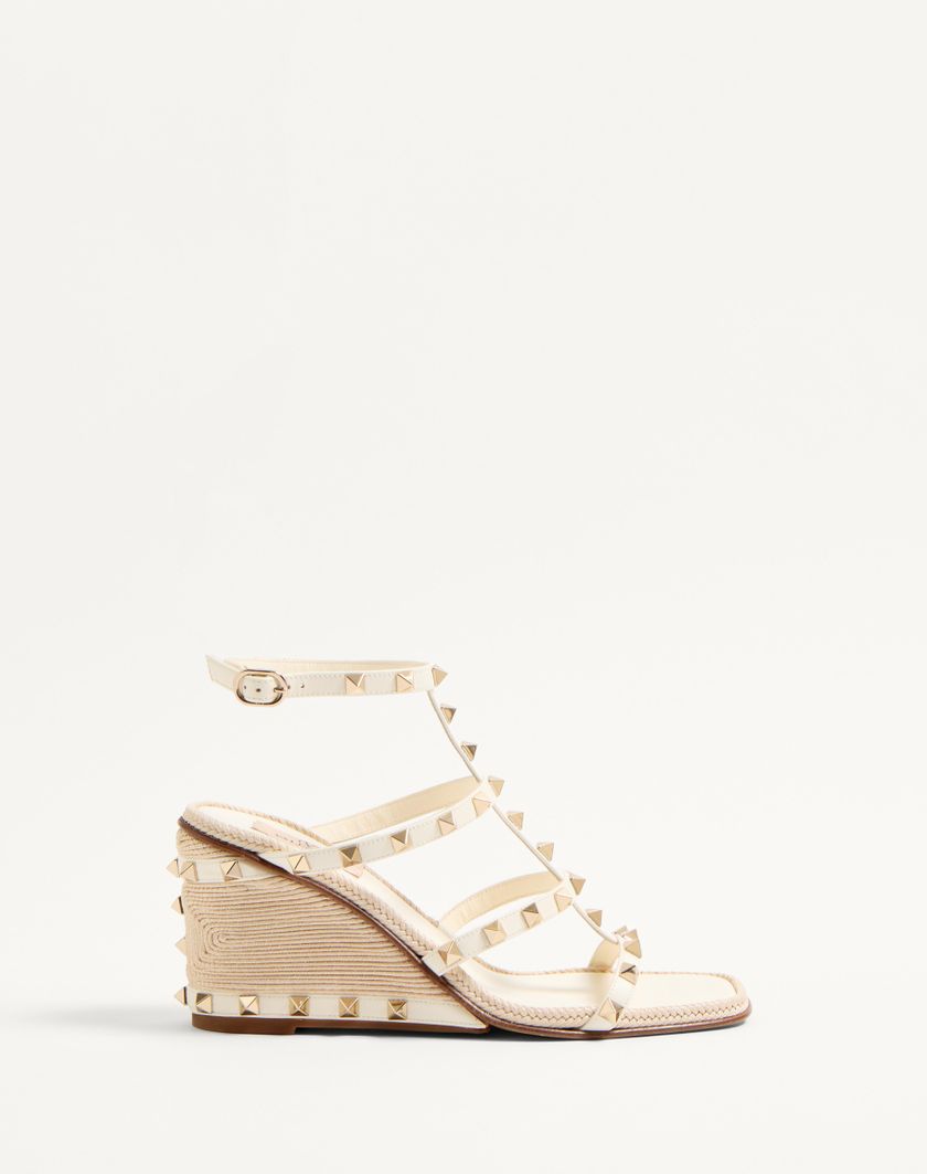 ROCKSTUD WEDGE SANDAL IN CALFSKIN WITH CORNELY EMBROIDERY 80MM - Image 5